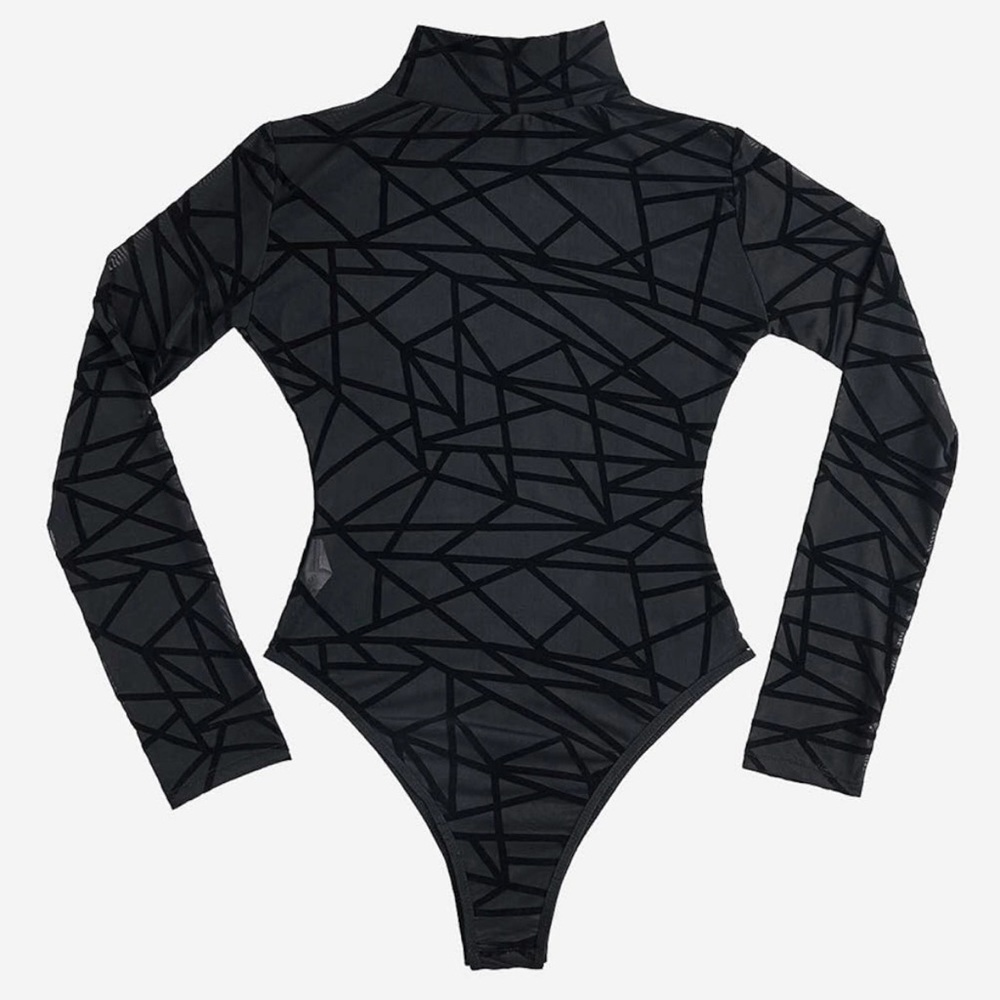 NWT Black Sheer Mesh Back Long Sleeve Bodysuit Medium